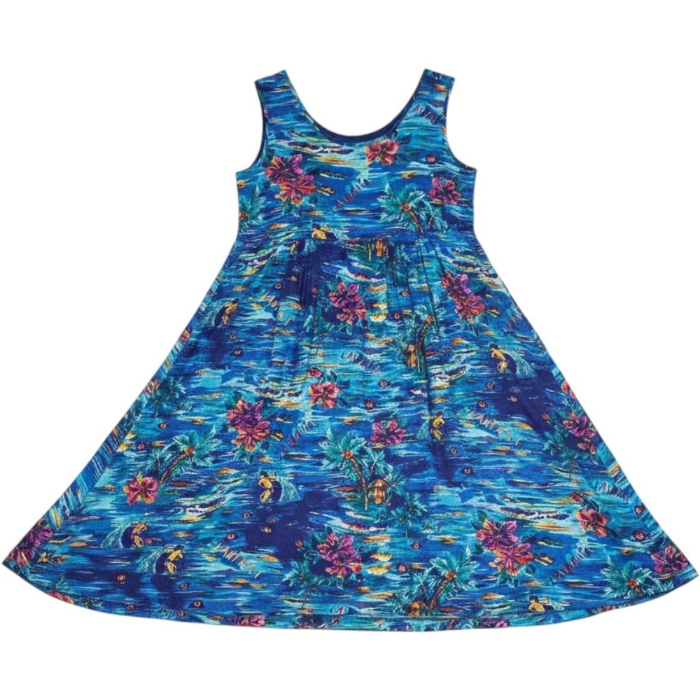 Jams World Blue Tropical Floral Midi Dress Medium Lawai'a Pockets Hawaii Resort